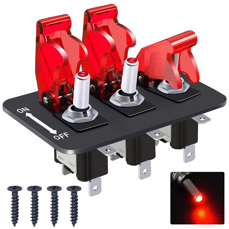 Twidec 3 Gang Rocker Toggle Switch Panel with LED Light - Image 1