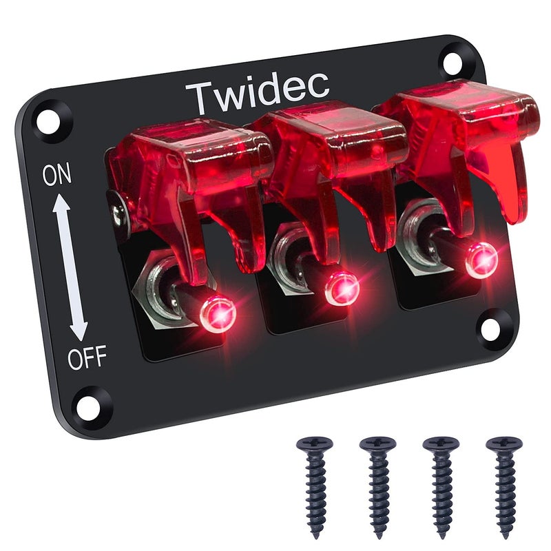 Twidec 3 Gang Rocker Toggle Switch Panel with LED Light - Image 2