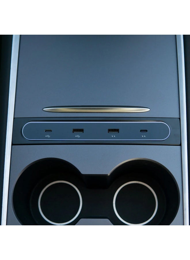 أتش بي أس قاعدة توصيل (Docking Station) لأكسسوارات تسلا موديل Y و3 – موزع USB 4 في 1 مزود بإضاءة LED ومستشعر ذكي – لون أسود - Image 2