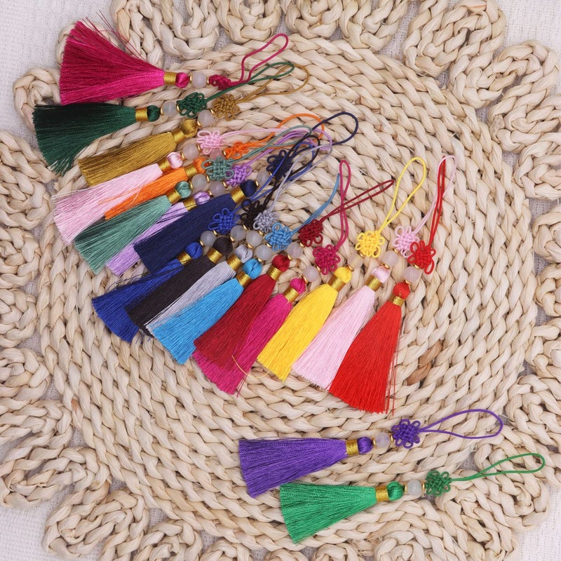 FZBNSRKO 20 Pcs Small Craft Tassels,Mini Tassel with Beads,4.5" Inch Assorted Colors Tassels for Jewelry Making Crafts DIY Earring Bookmark Supplies - Image 1