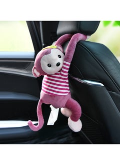 Generic Plush Stripe Monkey tissue Box Car Tissue Holder Hanging Cartoon Napkin Box Tissue Storage for Car Home Bathroom (Pink)  - Image 1