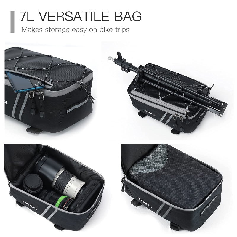 JXFUKAL Rear Bike Rack Bag with Rain Cover, 7L/9L/10L/12L Waterproof Bicycle Ebike Saddle Bag Cycling Pannier Trunk Carrier with Reflector & Adjustable Cord for Commuter Travel Outdoor - Image 3
