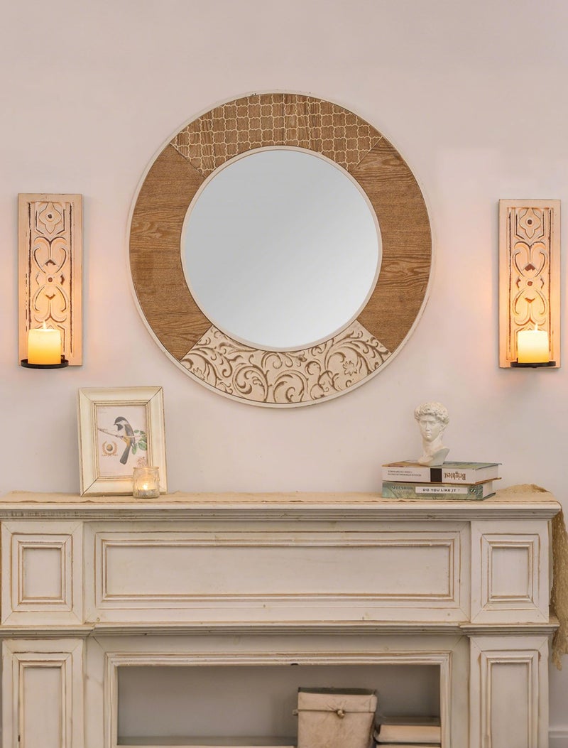 Walasis Rustic Candle Sconces Wall Decor Set of 2 - White Farmhouse Art Distressed Thickened Candles Shelf for Bathroom Bedroom Fireplace - Wood Wall Candle Holders for Pillar Candles Plants - Image 3