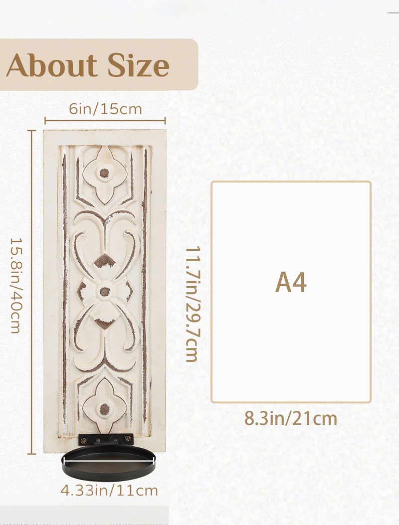 Walasis Rustic Candle Sconces Wall Decor Set of 2 - White Farmhouse Art Distressed Thickened Candles Shelf for Bathroom Bedroom Fireplace - Wood Wall Candle Holders for Pillar Candles Plants - Image 4
