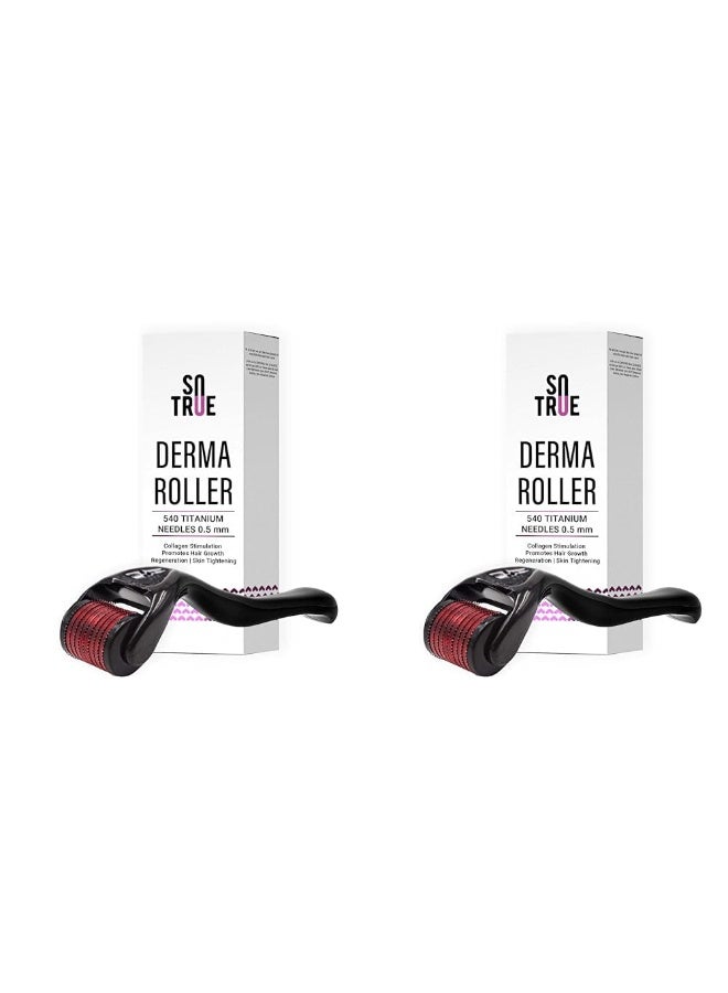 So True Sotrue Derma Roller For Hair Growth 0.5 mm with 540 Titanium Needles | Repairs Damaged Hair, Activates Hair Follicles | For Hair Fall & Hair Thickening | Easy to Use (set of 2) - Image 1