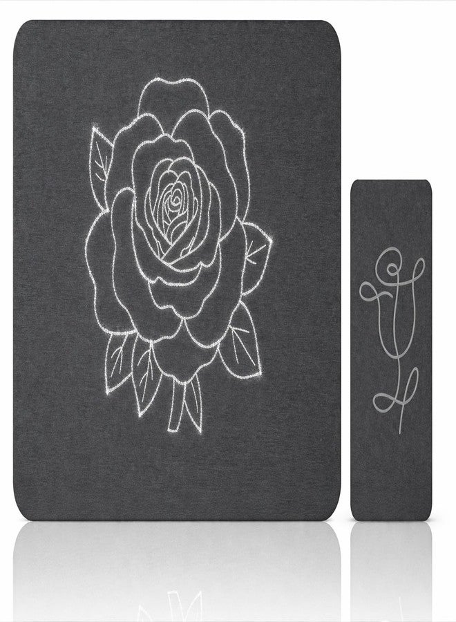 Linidcoud Stone Dish Drying Mat for Kitchen Counter, Glittery Resin Rose Pattern Quick Drying Mat, Water Absorbing Diatomaceous Pad for Plate Bottle Utensil Rack,Space Saving (Silver & Grey 16"×12" & 8"×4") - Image 1