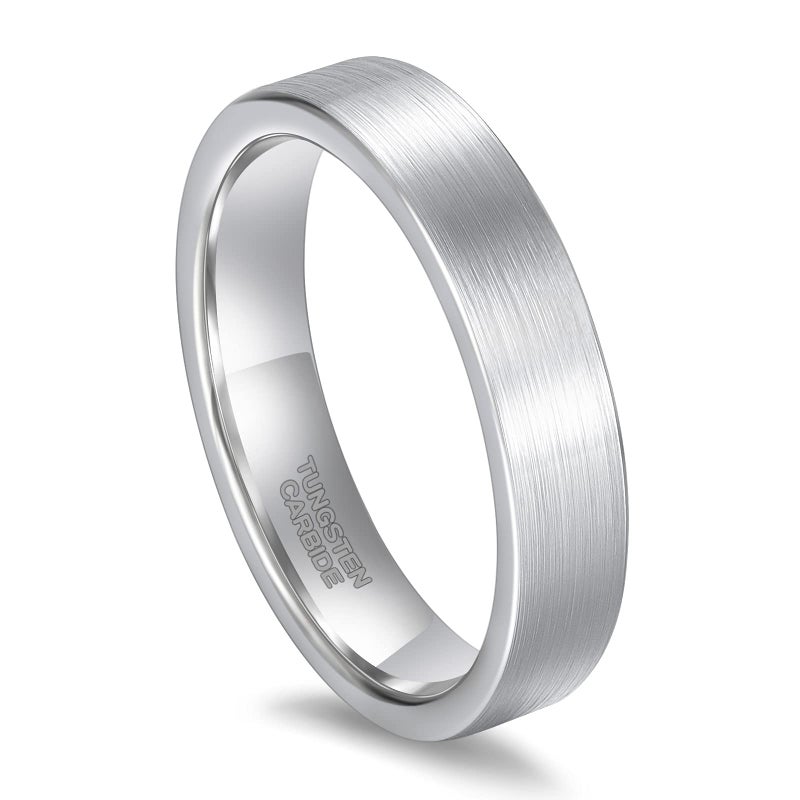 Greenpod 5mm Tungsten Carbide Ring for Women Men Silver Brushed Thin Wedding Band Comfort Fit Size 95