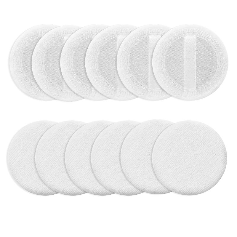 Sibba Loose Powder Puff 12 Pieces Round Velour Face Makeup Compact Body Container Setting Pressed Blending Foundation Cream Make Up Ribbon Strap Sponge Cushion Applicator (White) - Image 1