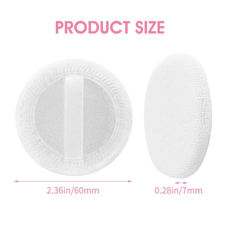 Sibba Loose Powder Puff 12 Pieces Round Velour Face Makeup Compact Body Container Setting Pressed Blending Foundation Cream Make Up Ribbon Strap Sponge Cushion Applicator (White) - Image 4