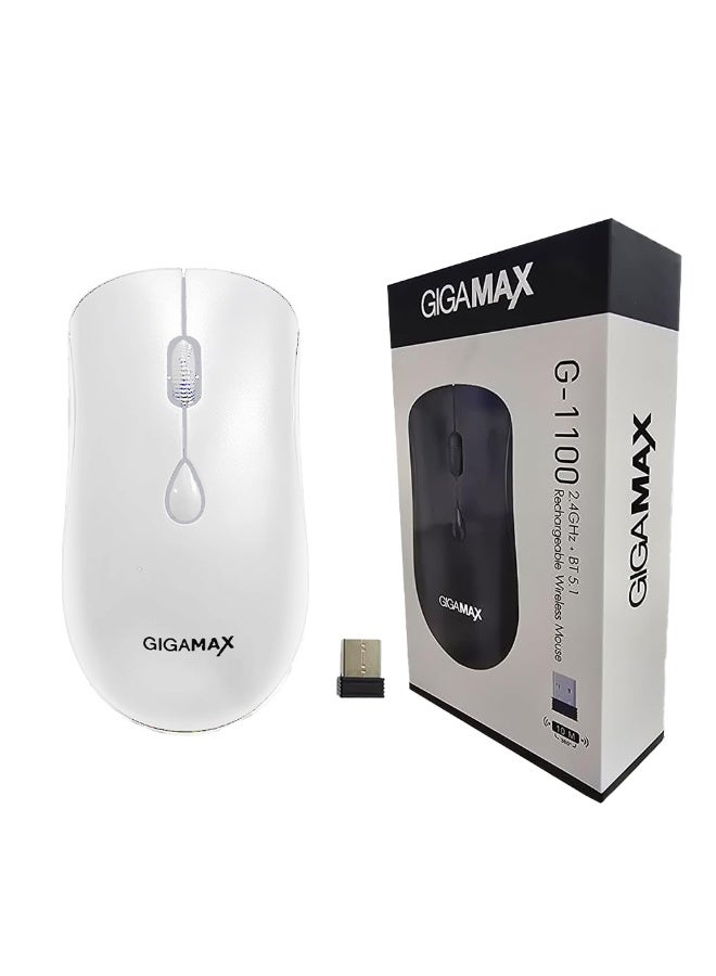 جيجاماكس ماوس مكتب لاسلكي، G-1100، 1600 نقطة في البوصة، ماوس عملي مع 3 أوضاع اتصال، سلكي، بلوتوث ولاسلكي 2.4 جيجا، 4 أزرار ماكرو، بطارية قابلة لإعادة الشحن تدوم طويلاً لأجهزة الكمبيوتر الشخصية/الماك/الكمبيوتر المحمول - أبيض - Image 2