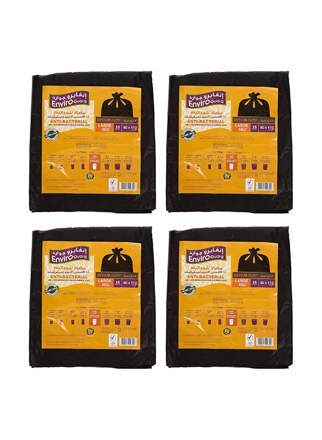 Enviro Guard Black Garbage Bags Large 55 Gallons (80 x 110 cm) – Heavy Duty Flat Type Trash Bags, Leak Resistant Bin Liners – 15 Bags per Pack, Pack of 4 (60 Bags Total) - Image 1