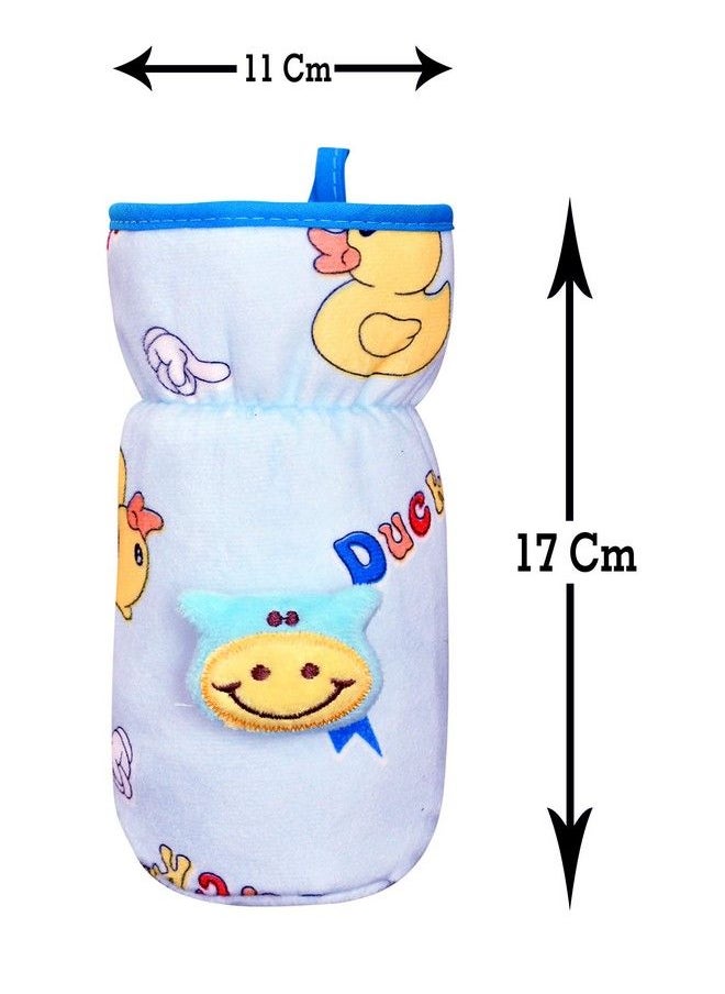 The Little Lookers Soft Plush Stretchable Baby Feeding Bottle Cover With Easy To Hold Strap ; Cute Animated Overall Print Pack Of 2 (Pink & Blue Wide Neck 240330Ml)  - Image 4
