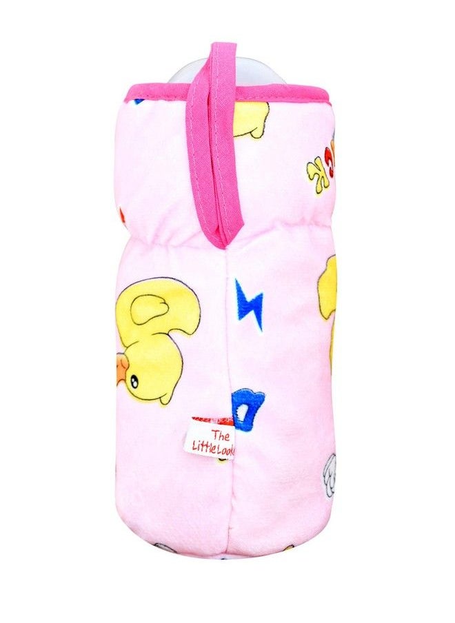 The Little Lookers Soft Plush Stretchable Baby Feeding Bottle Cover With Easy To Hold Strap ; Cute Animated Overall Print Pack Of 2 (Pink & Blue Wide Neck 240330Ml)  - Image 5