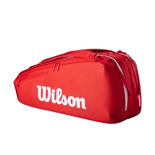 Wilson حقيبة مضرب التنس ويلسون 2025 سوبر تور حمراء بيضاء تحمل حتى 6 مضارب - Image 3