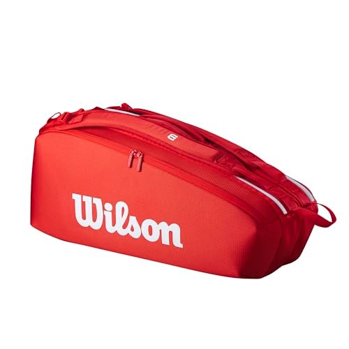 Wilson حقيبة مضرب التنس ويلسون 2025 سوبر تور حمراء بيضاء تحمل حتى 6 مضارب - Image 1
