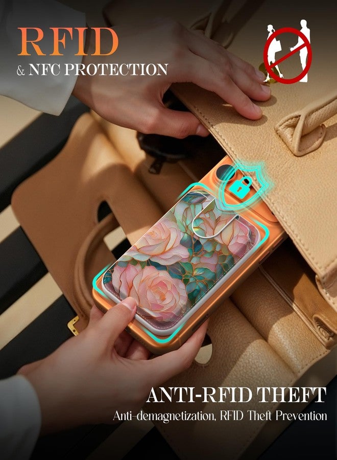 DEENAKIN for MagSafe Wallet,3 Card Holder With RFID Blocking, Slim Magnetic Wallet for iPhone 17/16/15/14/13/12/11 Series with Cute Trendy Floral Designs for Women/Girls, Blooming Pink Rose - Image 4