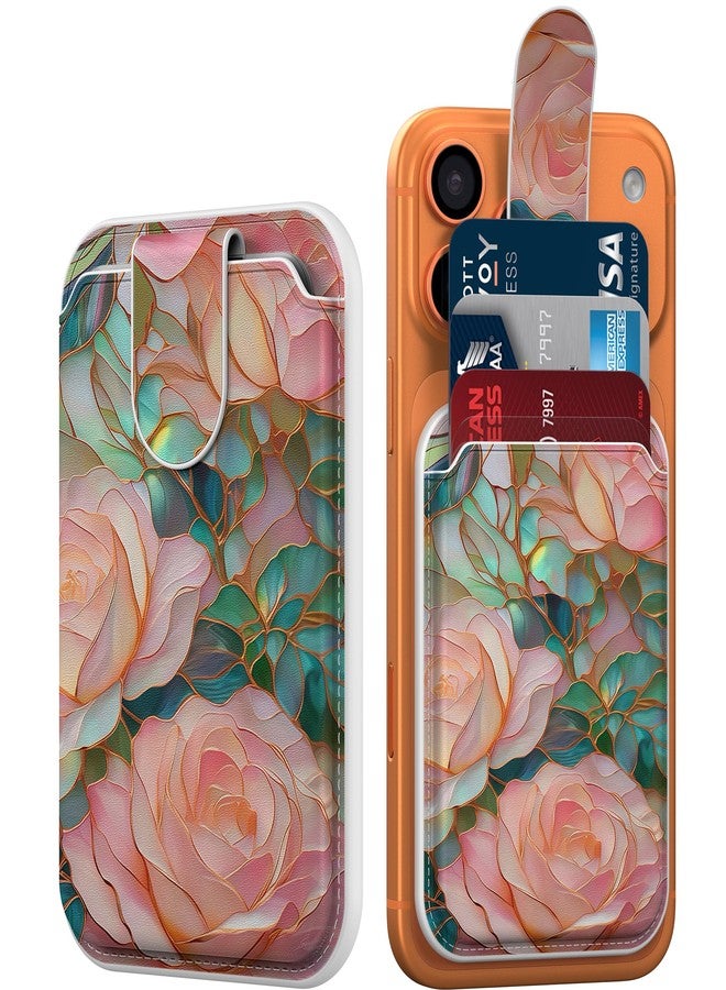 DEENAKIN for MagSafe Wallet,3 Card Holder With RFID Blocking, Slim Magnetic Wallet for iPhone 17/16/15/14/13/12/11 Series with Cute Trendy Floral Designs for Women/Girls, Blooming Pink Rose - Image 1