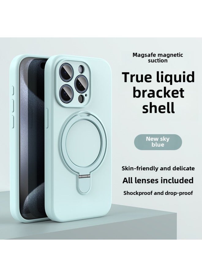 Generic - Apple 16 Mobile Phone Case Magsafe Bracket Magnetic 15promax Liquid Silicone IPhone14 Protective Cover Soft-Color:Sky Blue Bracket Model With Packaging-Applicable Models:iPhone12promax - Image 1