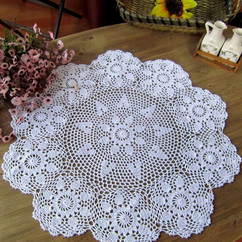 Damanni Damanni White Cotton Handmade Crochet Lace Tablecloth DoiliesRound24 Inch 