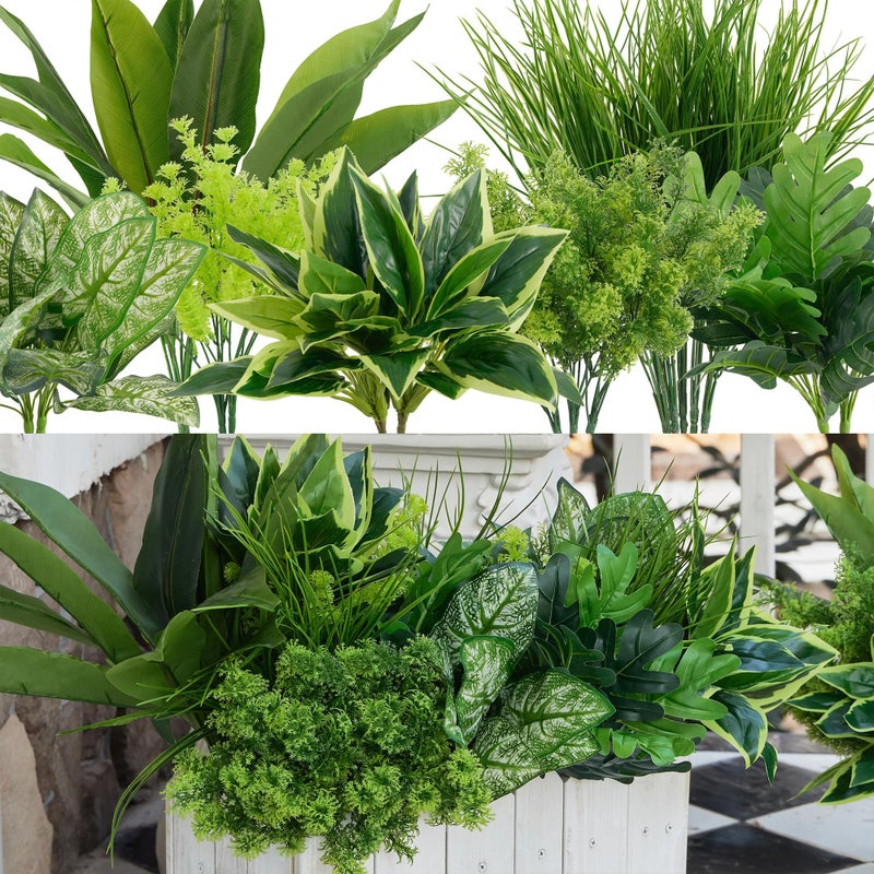 Clycaloor 18Pcs Outdoor Artificial Boxwood UV Resistant Fake Stems Plants, Faux Plastic Greenery for Indoor Outside Hanging Plants Garden Porch Window Box Home Wedding Farmhouse DÃ©cor - Image 1