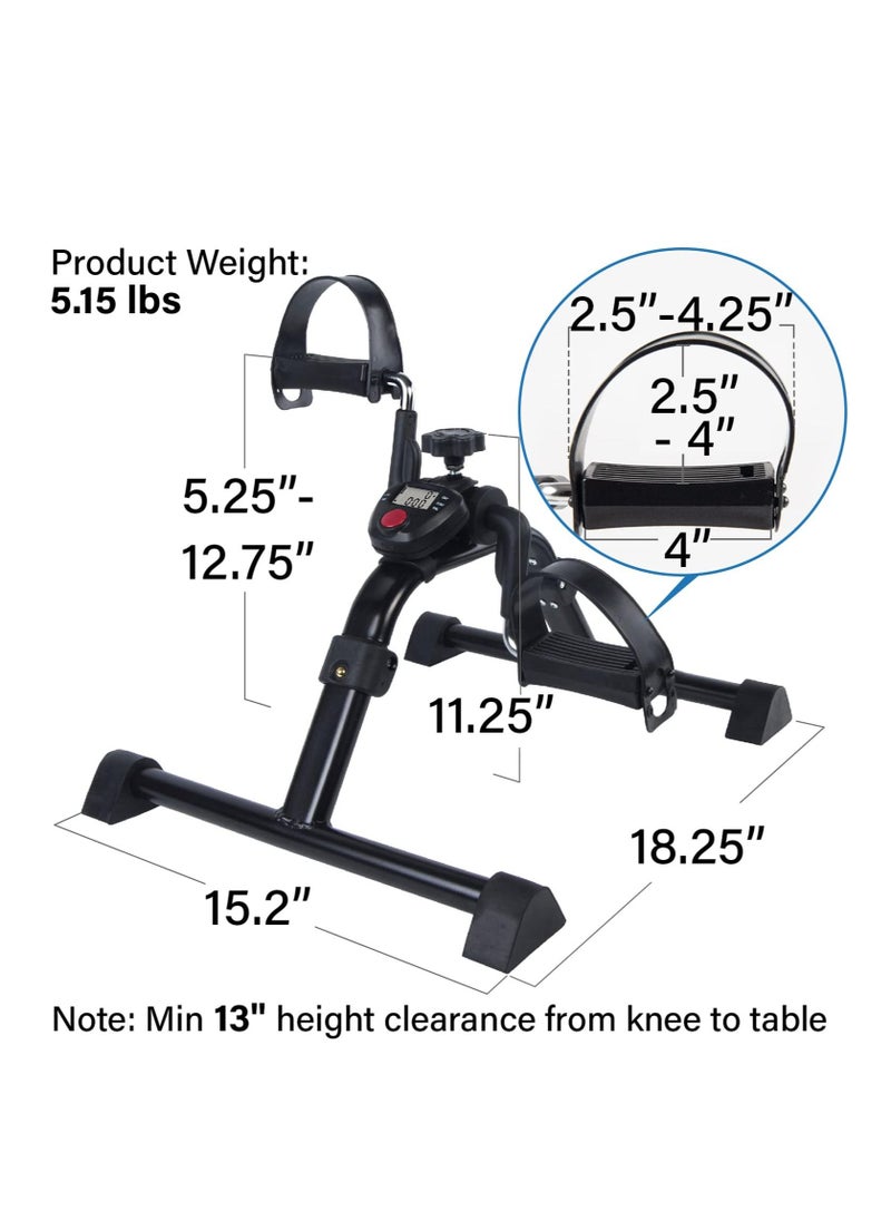 Under Table Bicycle Pedal Exerciser with Electronic Display for Leg and Arm Exercise