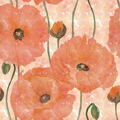 VaryStyle 17.7"x118" Poppy Floral Wallpaper Orange Floral Peel and Stick Wallpaper Blooming Flower Wall Mural Decorative Contact Paper Removable Self Adhesive Wallpaper for Bedroom Bathroom Furniture - Image 1