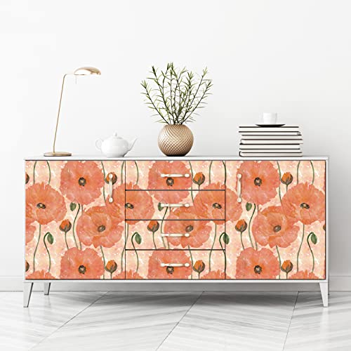 VaryStyle 17.7"x118" Poppy Floral Wallpaper Orange Floral Peel and Stick Wallpaper Blooming Flower Wall Mural Decorative Contact Paper Removable Self Adhesive Wallpaper for Bedroom Bathroom Furniture - Image 5