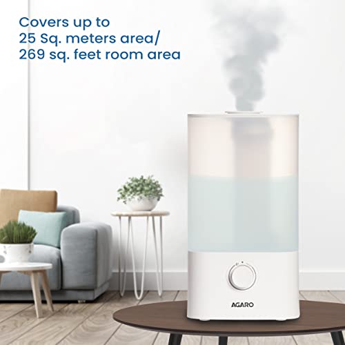 AGARO Breeze Cool Mist Ultrasonic Humidifier, Aroma Diffuser Support Essential Oil, 2.5 Litres, Top Fill, For Bedroom, Home, Office, Adjustable Mist Output, Super Quiet, Auto Shut Off (White) - Image 3
