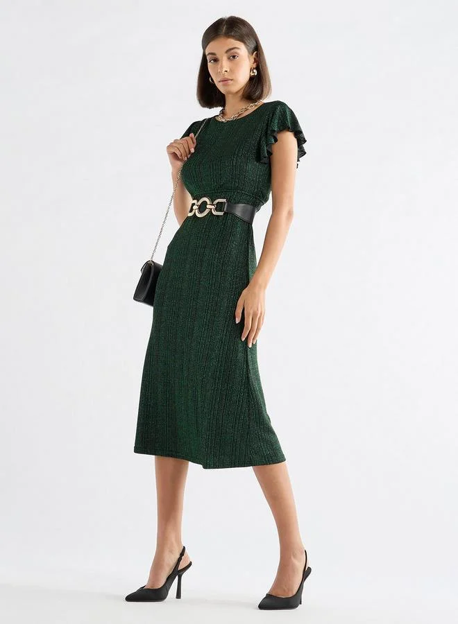 سبلاش فيڤ فستان ميدي بارز الملمس بأكمام واسعة وحزام رباط