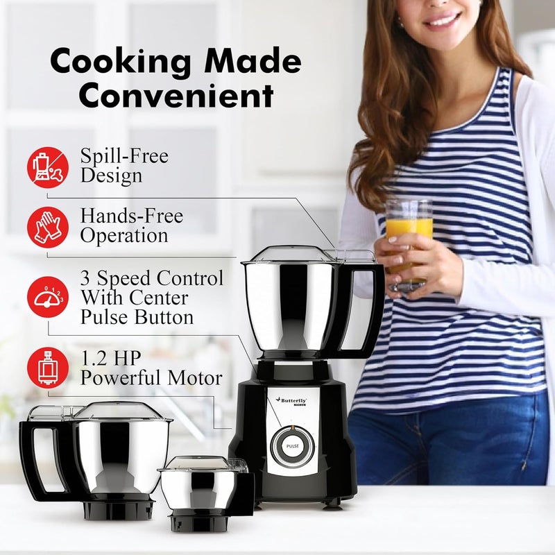Butterfly Magnum 1.2 Hp Mixer Grinder 3 Jar, 900 Watt, Black - Image 4