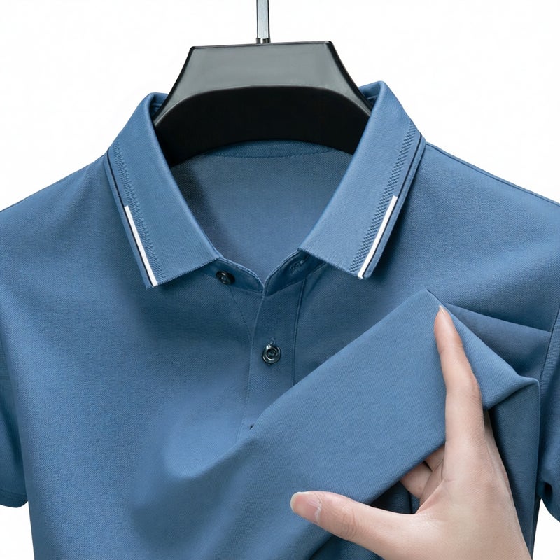 Men's Short Sleeve Silk Blend Polo Shirt Lightweight Casual Top - Image 1