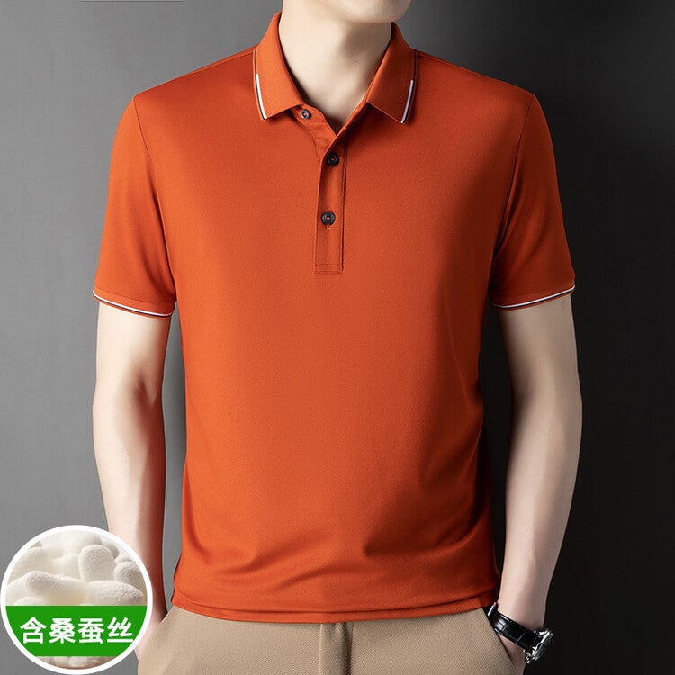Men's Short Sleeve Silk Blend Polo Shirt Lightweight Casual Top - Image 3
