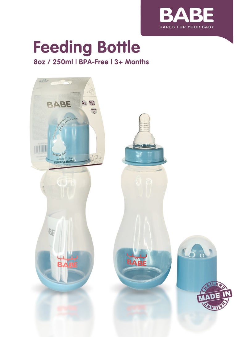 BABE - Baby Feeding Bottle, 8oz/250ml, Medium Flow, 3+ Months, BPA Free, Blue, Made in Thailand - Image 2