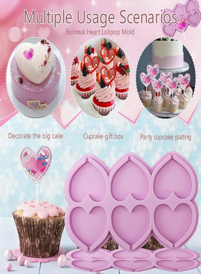 Furimuk Heart Lollipop Mold,6 Holes Silicone Chocolate Sucker Lolly Mold,2 Pcs Lollipop Candy Molds with 40 Sticks for Valentine's Day Mother's Birthday Wedding Party Dessert Cake Decoration Supplies - Image 4