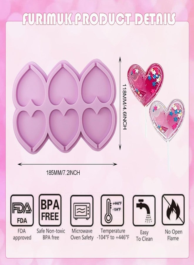 Furimuk Heart Lollipop Mold,6 Holes Silicone Chocolate Sucker Lolly Mold,2 Pcs Lollipop Candy Molds with 40 Sticks for Valentine's Day Mother's Birthday Wedding Party Dessert Cake Decoration Supplies - Image 2