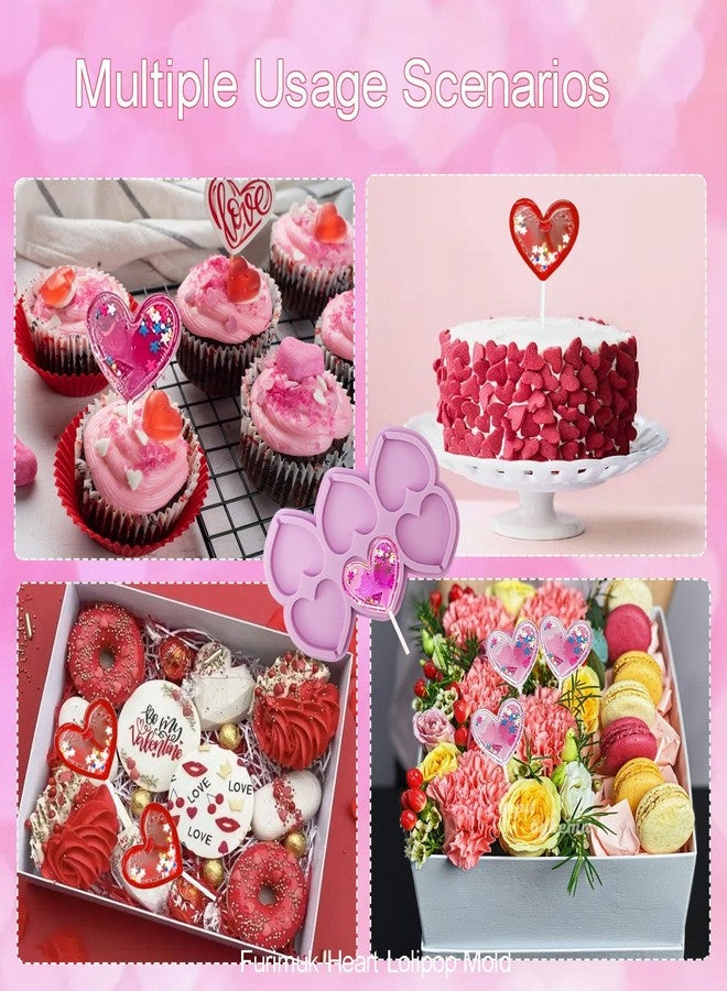 Furimuk Heart Lollipop Mold,6 Holes Silicone Chocolate Sucker Lolly Mold,2 Pcs Lollipop Candy Molds with 40 Sticks for Valentine's Day Mother's Birthday Wedding Party Dessert Cake Decoration Supplies - Image 3