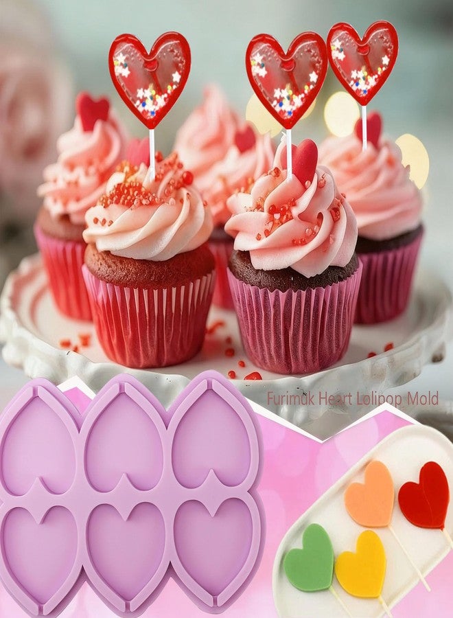 Furimuk Heart Lollipop Mold,6 Holes Silicone Chocolate Sucker Lolly Mold,2 Pcs Lollipop Candy Molds with 40 Sticks for Valentine's Day Mother's Birthday Wedding Party Dessert Cake Decoration Supplies - Image 5