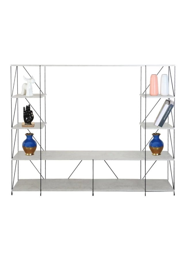 بيتي وحدة تلفزيون خشبية 4 ادوار مقاس 160 سم بتصميم مفتوح مع ارفف خشب ماليزي وقاعدة معدن لون رمادي - Image 5