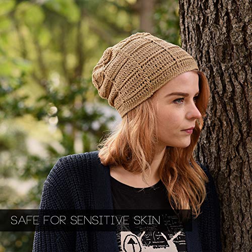 CHARM Mens Summer Beanie Cotton - Womens Crochet Slouch Cap Hand Made Chemo Hat Blue - Image 4