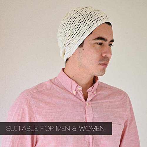 CHARM Mens Summer Beanie Cotton - Womens Crochet Slouch Cap Hand Made Chemo Hat Blue - Image 5