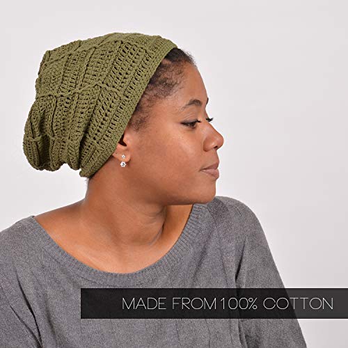 CHARM Mens Summer Beanie Cotton - Womens Crochet Slouch Cap Hand Made Chemo Hat Blue - Image 2