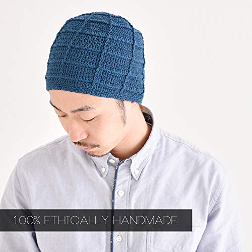 CHARM Mens Summer Beanie Cotton - Womens Crochet Slouch Cap Hand Made Chemo Hat Blue - Image 3