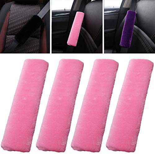 OHHMNKK 4 Pack Car Seat Belt Pads Shoulder Cover Baby Safety Belt Protector with Adjustable Soft Plush Shoulder Strap Protect Neck and Shoulder Light Pink - Image 1