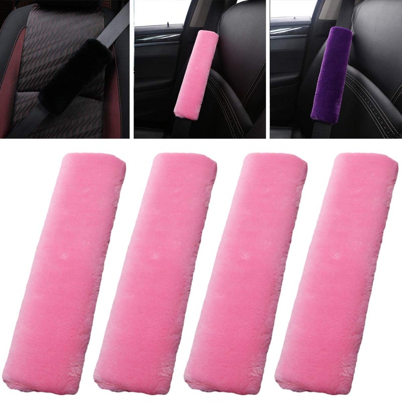 OHHMNKK 4 Pack Car Seat Belt Pads Shoulder Cover Baby Safety Belt Protector with Adjustable Soft Plush Shoulder Strap Protect Neck and Shoulder Light Pink - Image 3