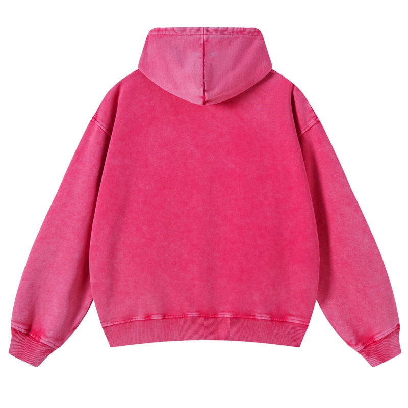 SnowElve Mens Zip Up Hoodie Women Full Zip Hoodies Vintage Acid Wash Oversized Sweatshirts Hooded Sweatshirt Streetwear(pink,S) - Image 2