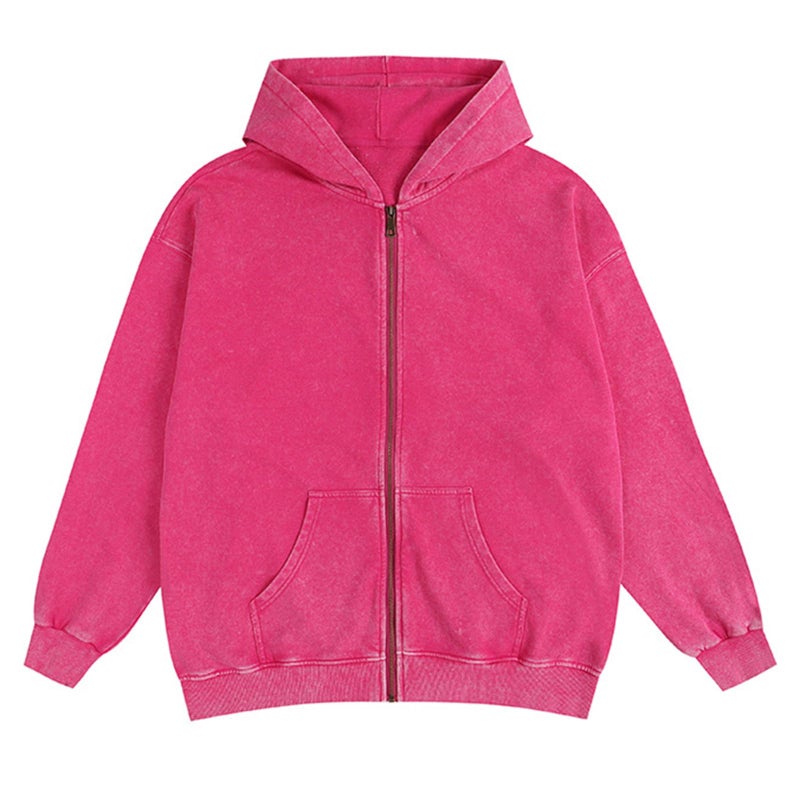 SnowElve Mens Zip Up Hoodie Women Full Zip Hoodies Vintage Acid Wash Oversized Sweatshirts Hooded Sweatshirt Streetwear(pink,S) - Image 1