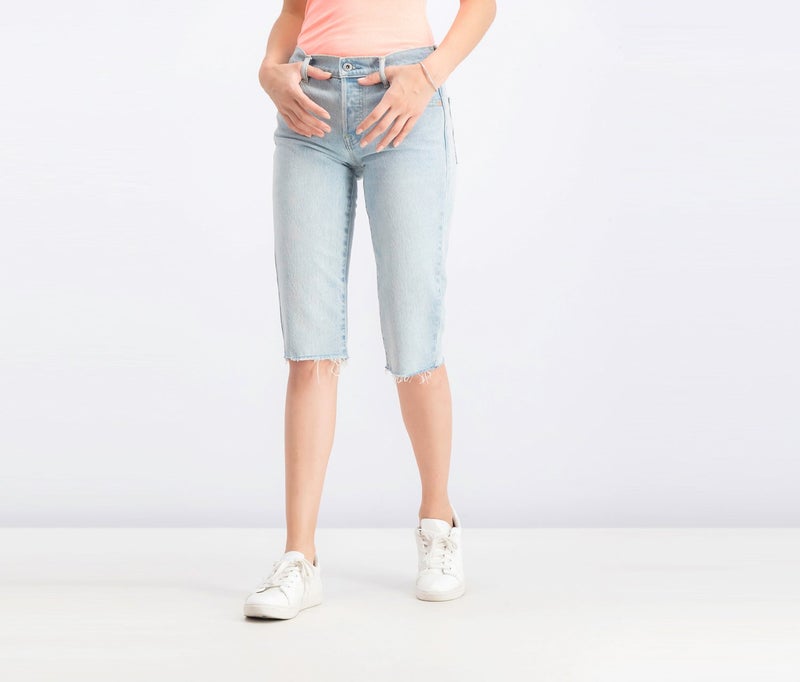 GAP Women Petite Super Crop Shorts, Blue Wash - Image 1