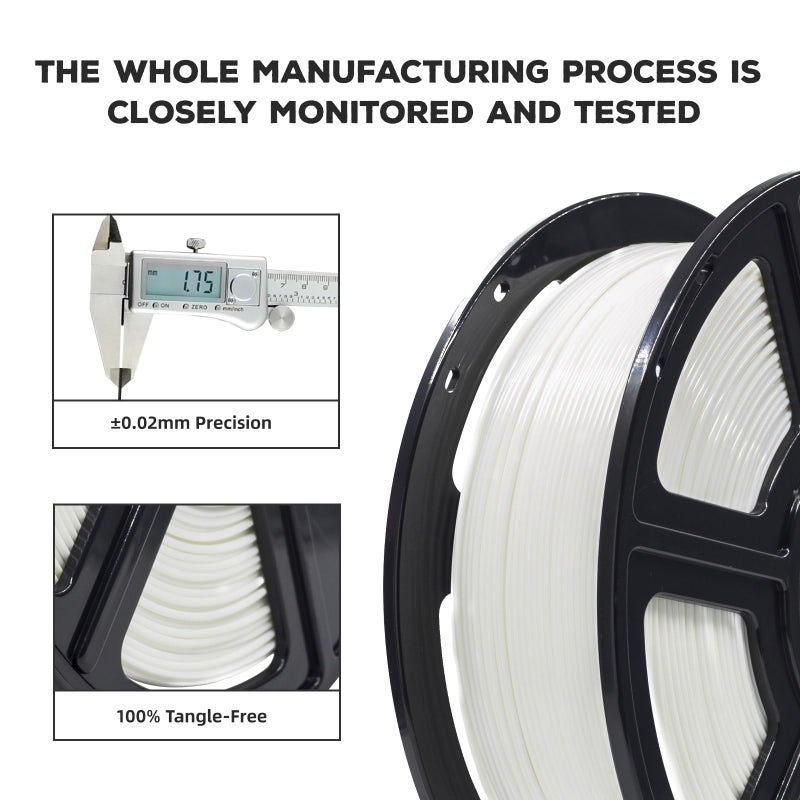 FLASHFORGE PLA Filament 1.75mm, 3D Printer Filament 1kg (2.2lbs) Spool, Dimensional Accuracy +/- 0.02mm, 3D Printing Filament Easy to Use and Fits for Most FDM 3D Printers (White) - Image 3