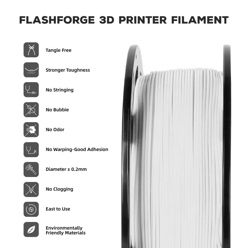 FLASHFORGE PLA Filament 1.75mm, 3D Printer Filament 1kg (2.2lbs) Spool, Dimensional Accuracy +/- 0.02mm, 3D Printing Filament Easy to Use and Fits for Most FDM 3D Printers (White) - Image 2