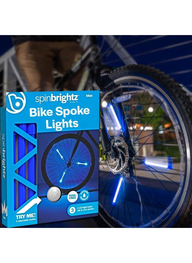 Brightz Spin LED Bike Spoke Wheel Light Tubes, 3 Pack, Blue - Colorful Bicycle Lights for Riding at Night - Flashing or Constant Modes - Attach in Minutes - Great for Kids, Boys, Girls Adults - Image 1